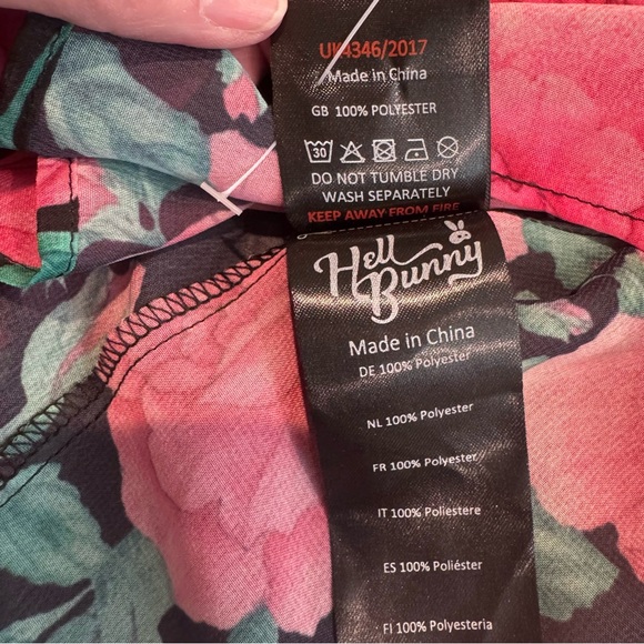 Hell‎ Bunny Sheer Black Floral Top with Pink and Green Accents, Size 2X - Picture 6 of 12